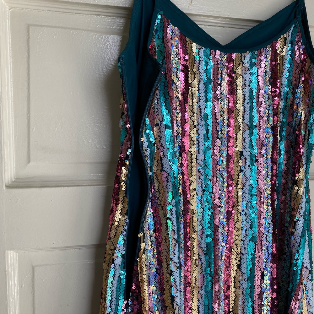 Eva Franco Anthropologie Marguerite Sequined Maxi Slip Dress Rainbow Sz 10 - Picture 4 of 8